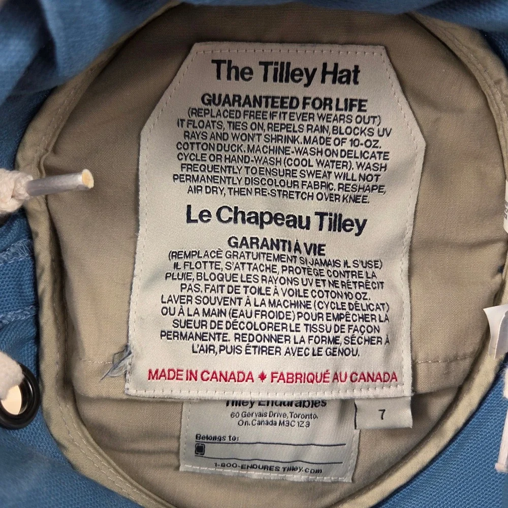 Tilley T3 Wanderer Kids Size 7 Blue Cotton Duck Sun Hat Made in Canada